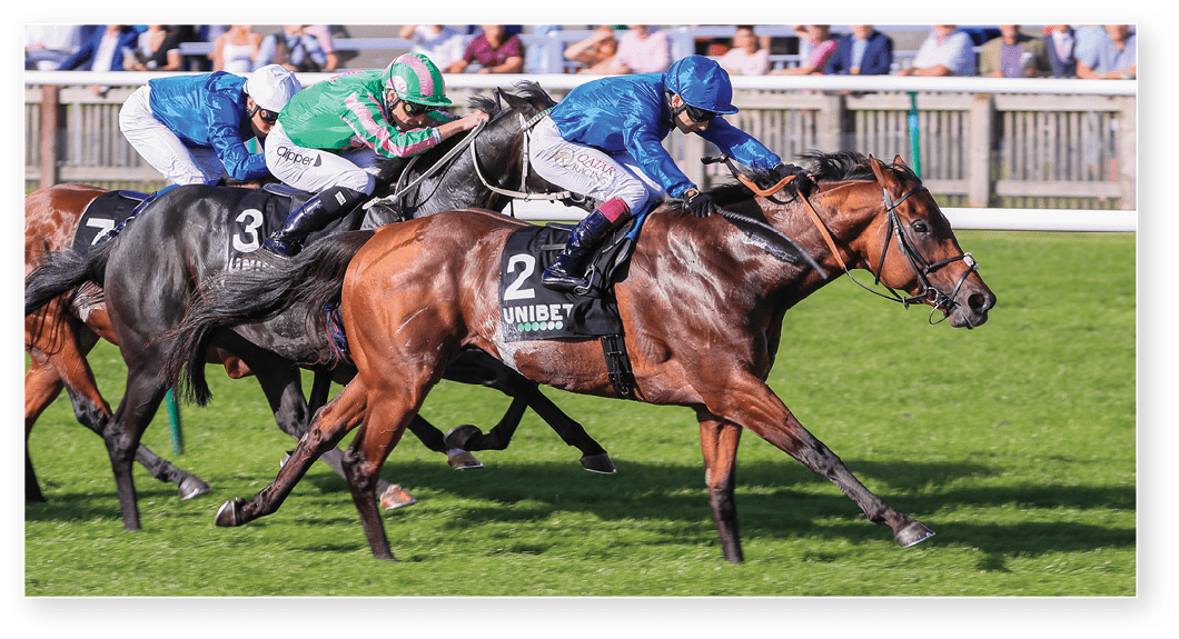 Benbatl -Oisin Murphy wins from Pogo -Kieran Shoemark and Master of The Seas -William Buick The Unibet “You're On" Joel Stakes (Group 2) Newmarket 24.9.21 ©Mark Cranhamphoto.com 
